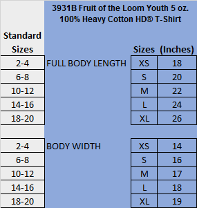 Fruit Of The Loom Sweatshirt Size Chart